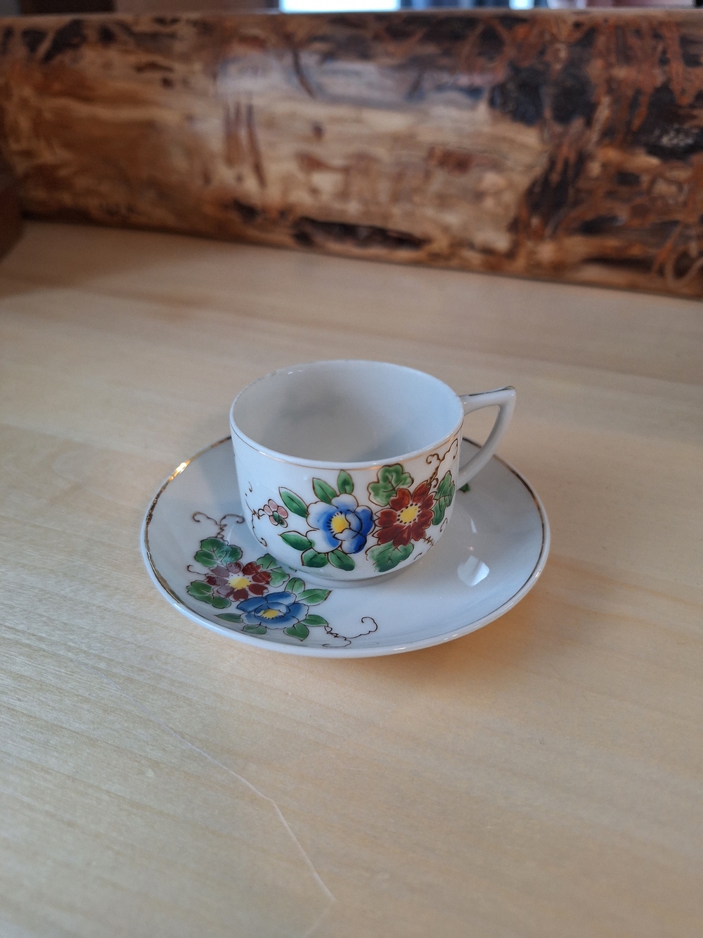Floral Porcelain Teacup and Saucer Set - White with Multicolor Floral Design